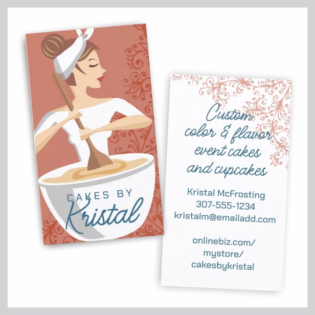 Brunette woman mixing bakery baking pastry chef business card (Creator Uploaded)