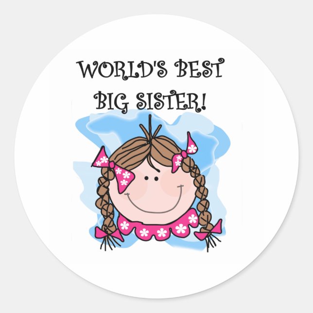 Brunette World's Best Big Sister Classic Round Sticker (Front)