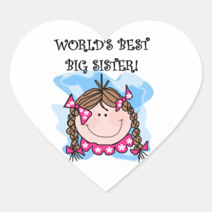 Brunette World's Best Big Sister Gifts Heart Sticker