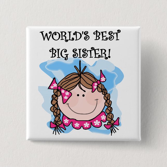 Brunette World's Best Big Sister Tshirts 15 Cm Square Badge (Front)