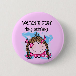 Brunette World's Best Big Sister Tshirts and Gifts 6 Cm Round Badge