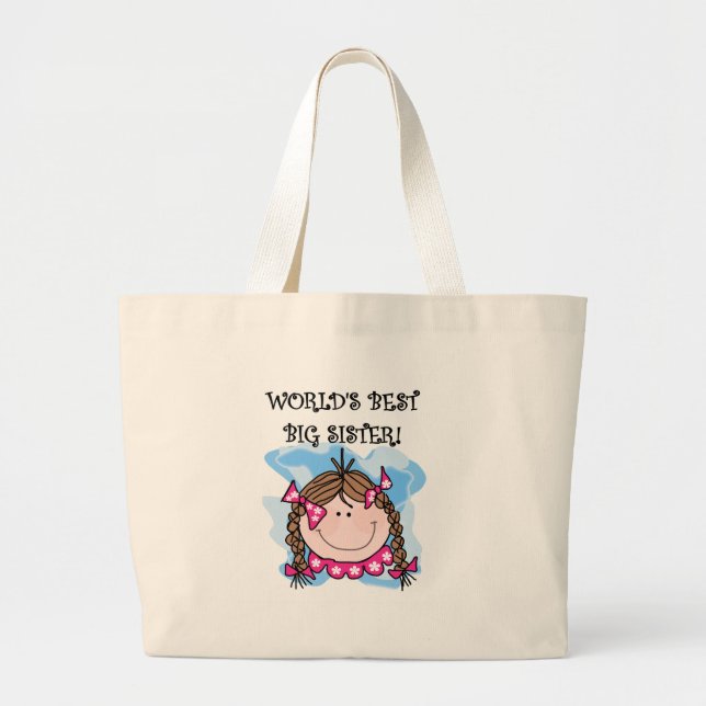 Brunette World's Best Big Sister Tshirts and Gifts Large Tote Bag (Front)