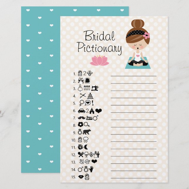 Brunette Yoga Bridal Shower Pictionary Game (Front/Back)