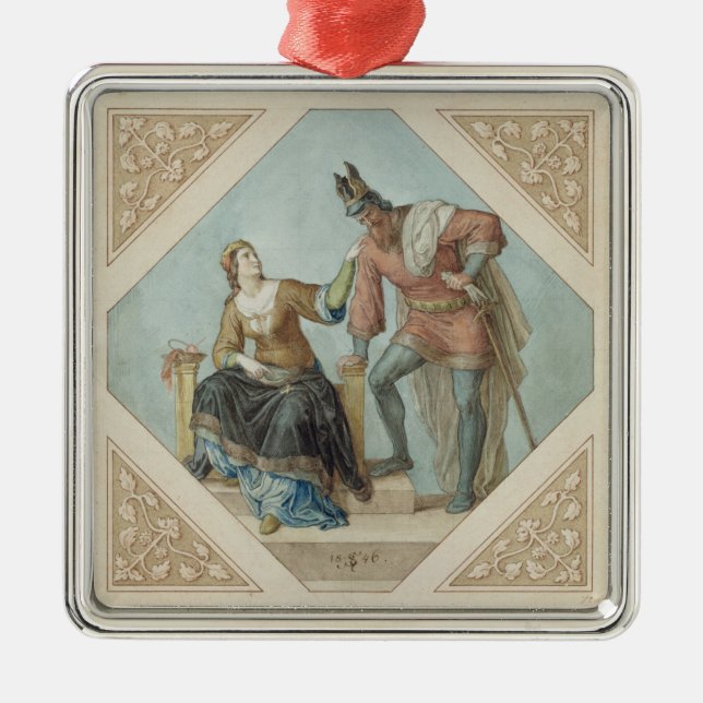 Brunhilde and Hagen, illustration for 'The Niebelu Metal Tree Decoration (Front)