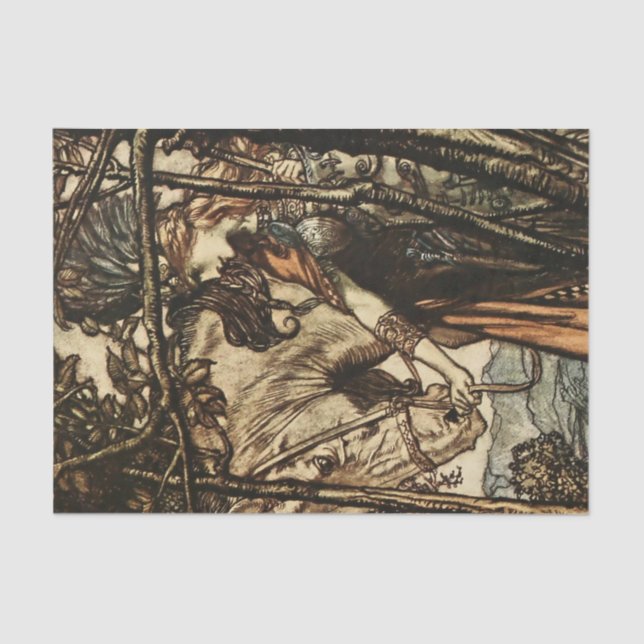 “Brunhilde Led Her Horse” by Arthur Rackham Tissue Paper (Front)