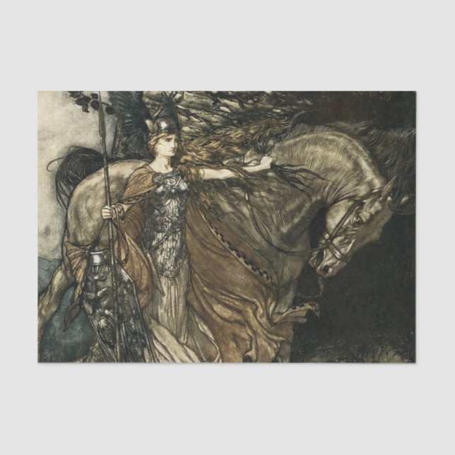 “Brunhilde With Her Horse” by Arthur Rackham Tissue Paper (Front)