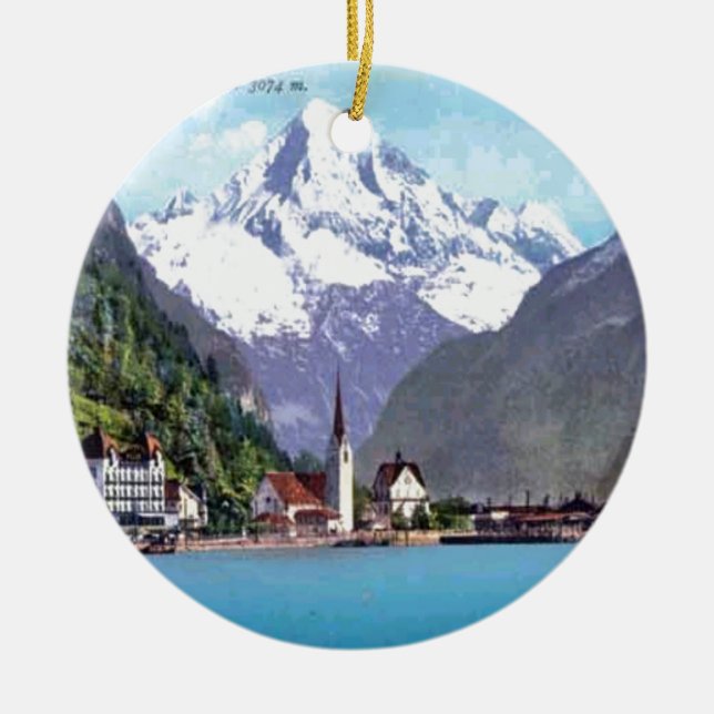 Brunnen, Lake Lucerne Ceramic Tree Decoration (Front)