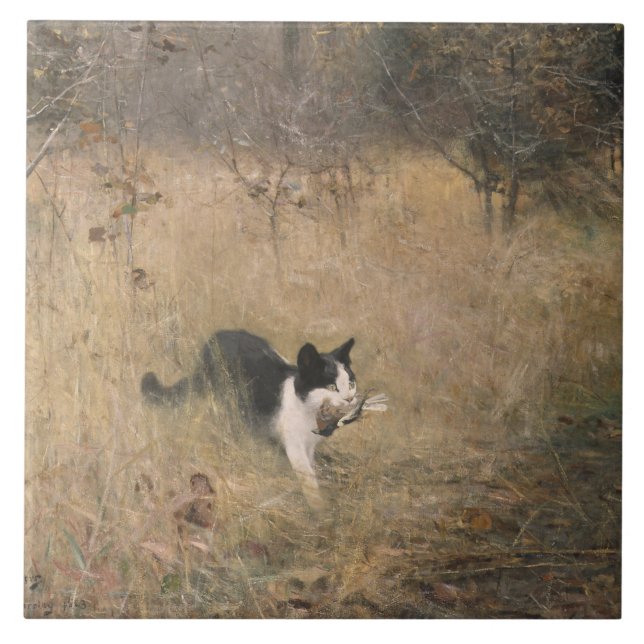 Bruno Liljefors - Cat Bird Hunting Tile (Front)