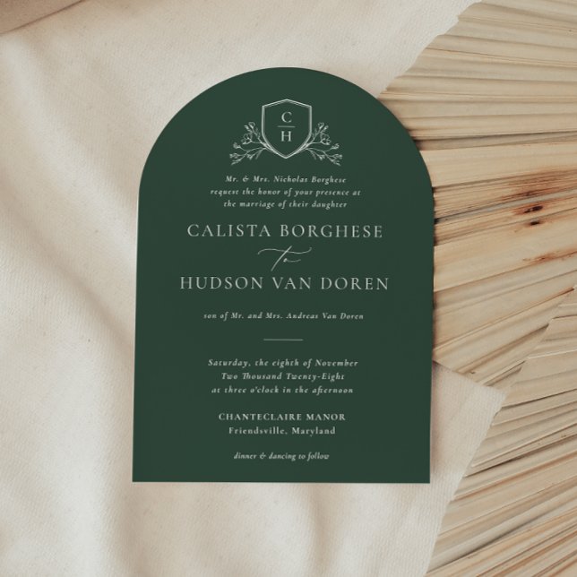 BRUNSWICK CREST Green Wedding Invitation (Creator Uploaded)