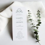 BRUNSWICK CREST Wedding Programme<br><div class="desc">BRUNSWICK CREST,  wedding program. Features,  elegant green typography and botanical greenery and floral adorned crest on front with white typography and green background colour on back.</div>