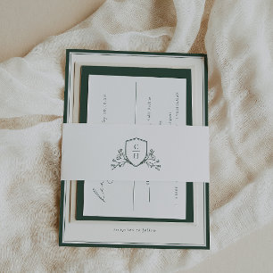 BRUNSWICK Green Botanical Monogram Crest Invitation Belly Band