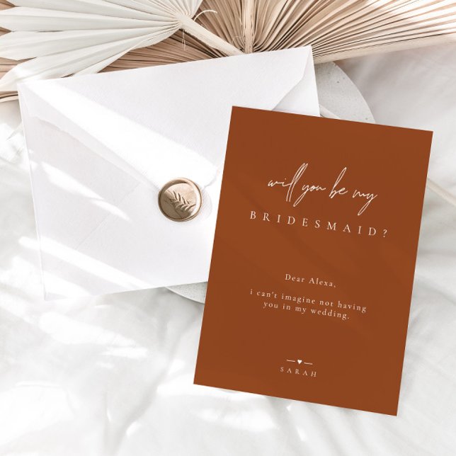 Brunt Orange Minimalist Will You Be My Bridesmaid  Invitation (Creator Uploaded)
