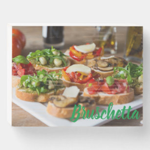 Bruschetta Antipasti with beans and arugula, Wooden Box Sign