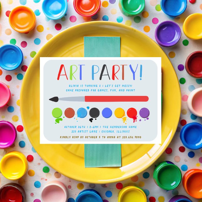 Brush and Paints Kids Art Birthday Party  Invitation (Creator Uploaded)