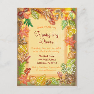 Brush Art of Fall Foliage for Thanksgiving Postcard
