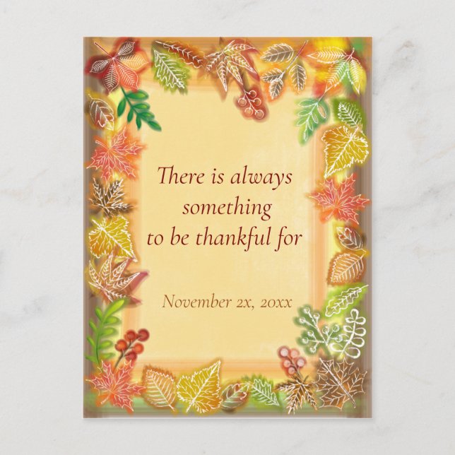 Brush Art of Fall Foliage for Thanksgiving Postcard (Front)