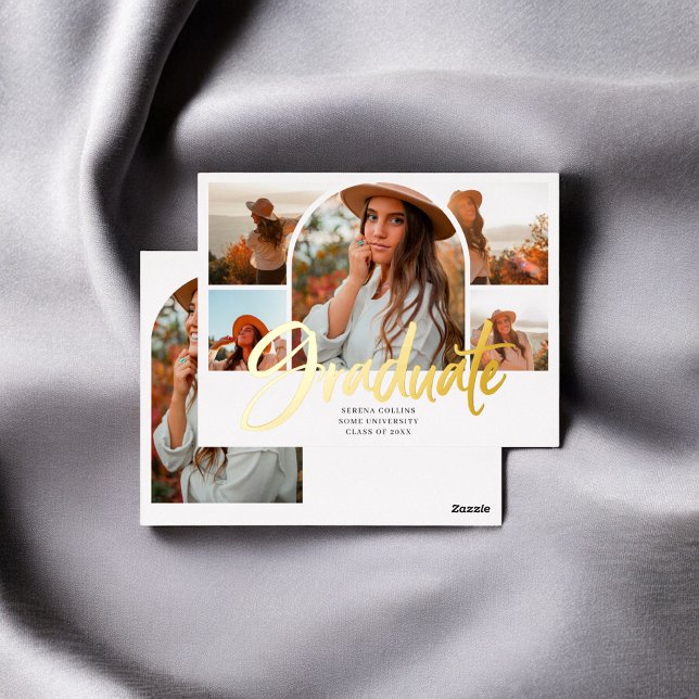 Brush Calligraphy 6 Arch Photo Graduation Foil Holiday Postcard (Creator Uploaded)
