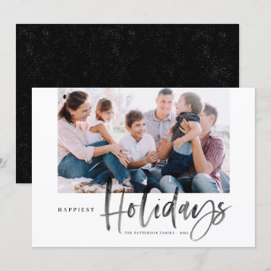 Brush Calligraphy Black Happiest Holidays Photo Holiday Card
