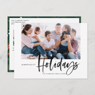 Brush Calligraphy Black Happiest Holidays Photo Holiday Postcard