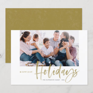 Brush Calligraphy Gold Happiest Holidays Photo Holiday Card
