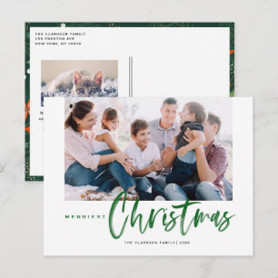 Brush Calligraphy Green Merriest Christmas Photo Holiday Postcard