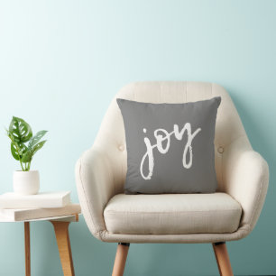 Brush Calligraphy Joy Snowflake Grey Christmas Cushion
