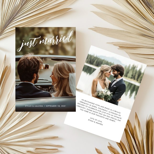 Brush Calligraphy Just Married Photo Elopement Announcement (Creator Uploaded)