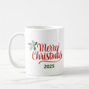 Brush Calligraphy Merry Christmas 2025 Coffee Mug