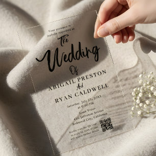 Brush Calligraphy QR Code Wedding Acrylic Invitations