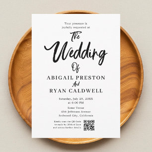 Brush Calligraphy QR Code White Wedding Invitation