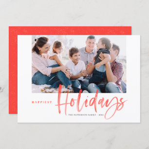 Brush Calligraphy Red Happiest Holidays Photo Holiday Card