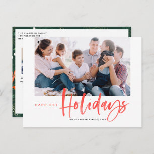 Brush Calligraphy Red Happiest Holidays Photo Holiday Postcard