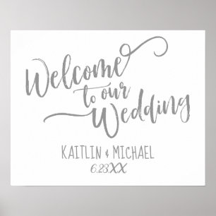 Brush Calligraphy Wedding Welcome Sign   Grey