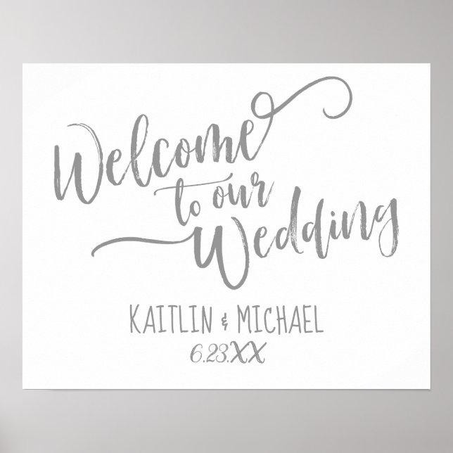 Brush Calligraphy Wedding Welcome Sign | Grey (Front)