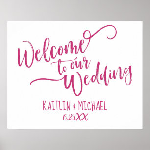 Brush Calligraphy Wedding Welcome Sign Magenta