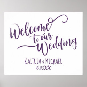 Brush Calligraphy Wedding Welcome Sign   Plum