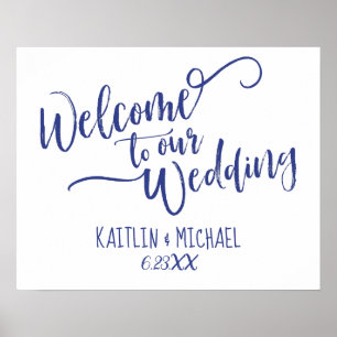 Brush Calligraphy Wedding Welcome Sign- Royal Blue Poster