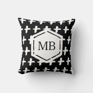 Brush cross black and white pillow monogram