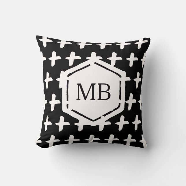 Brush cross black and white pillow monogram (Front)