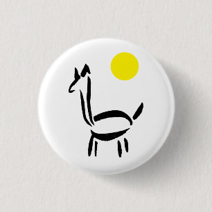 Brush Drawing Llama Alpaca Animal with Sun 3 Cm Round Badge