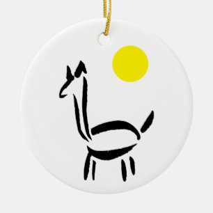 Brush Drawing Llama Alpaca Animal with Sun Ceramic Tree Decoration