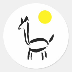 Brush Drawing Llama Alpaca Animal with Sun Classic Round Sticker