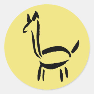 Brush Drawing Llama Alpaca Horse Animal Classic Round Sticker