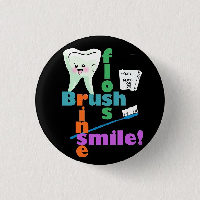 Brush Floss Rinse SMILE 3 Cm Round Badge (Front)