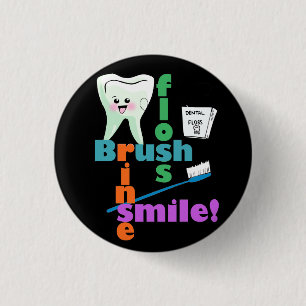 Brush Floss Rinse SMILE 3 Cm Round Badge