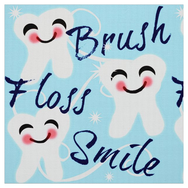 Brush Floss Smile Retro Dental Tooth Fabric (Swatch)