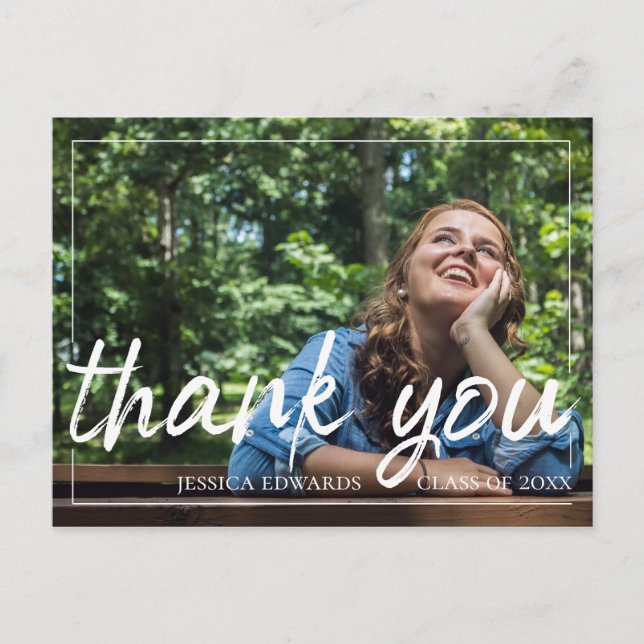 Brush Font Script | Graduation Photo Thank You Postcard (Front)
