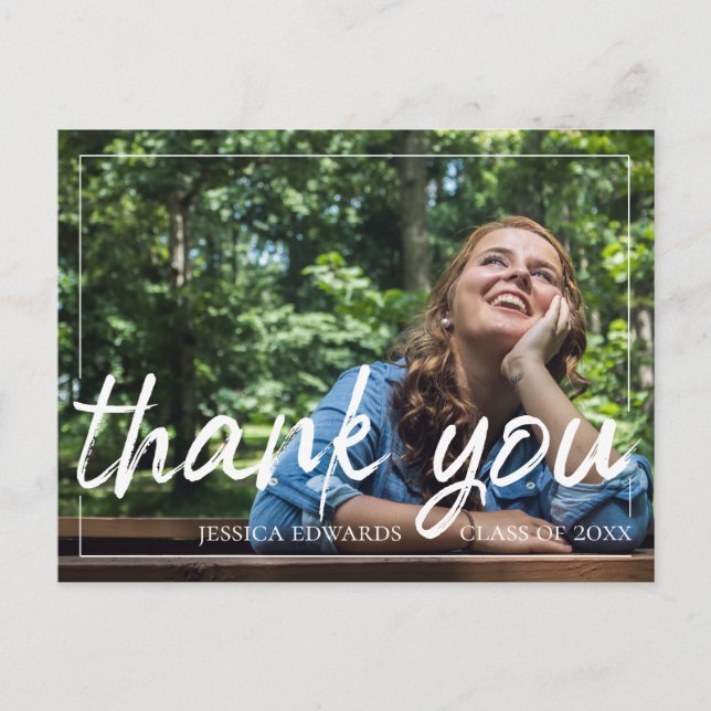 Brush Font Script | Graduation Photo Thank You Postcard (Front)