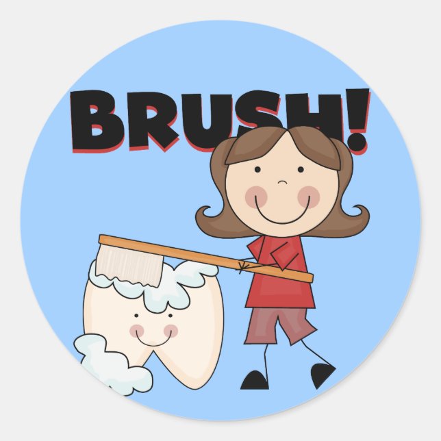BRUSH - Girl With Tooth Tshirts and Gifts Classic Round Sticker (Front)
