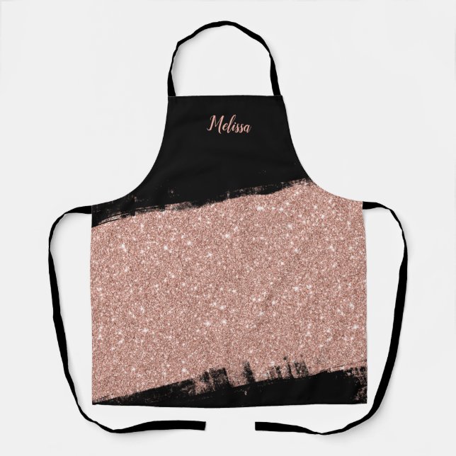 Brush Glitter Rose Gold Black Personalised Apron (Front)